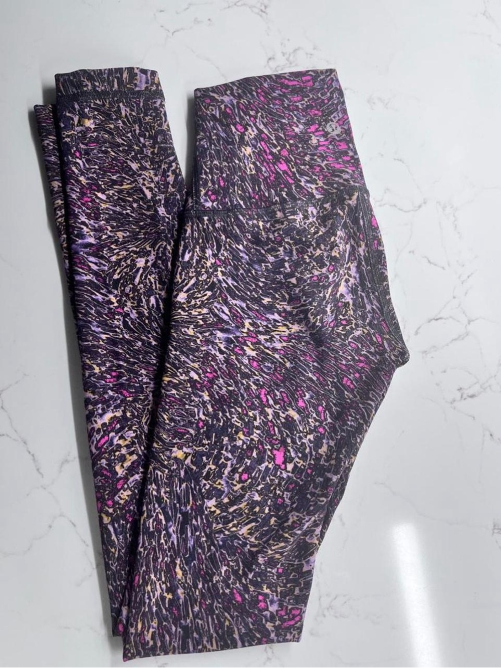 Kids Active Leggings in Black & Purple Swirl Print